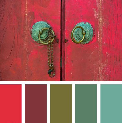Red Wood Doors with Vintage Handles for Scheme Inspiration