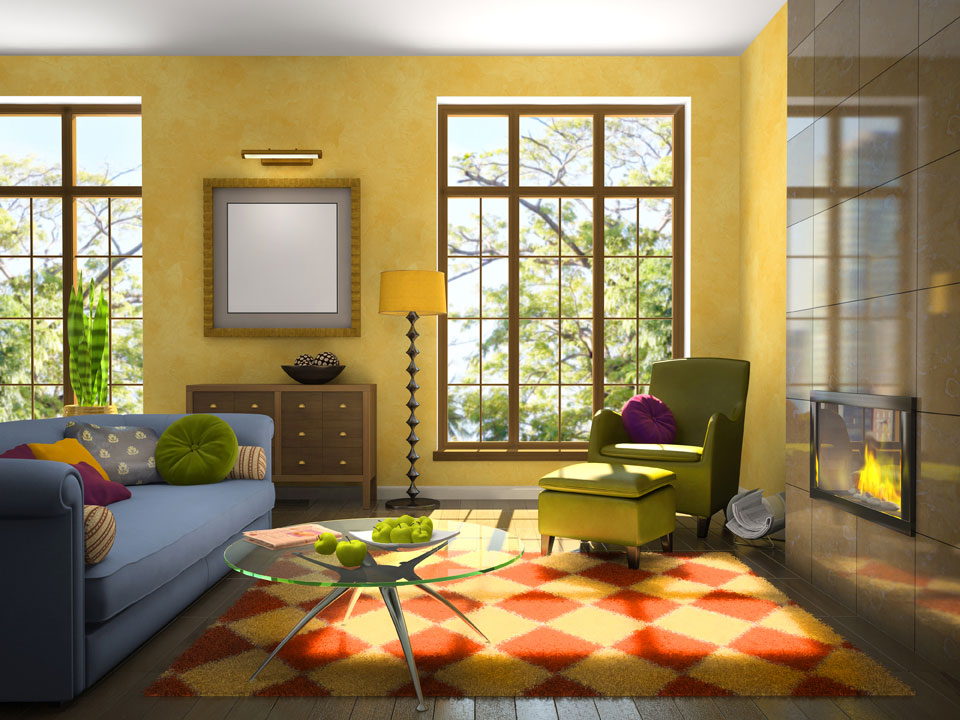 A sunny and warm yellow walled livingroom