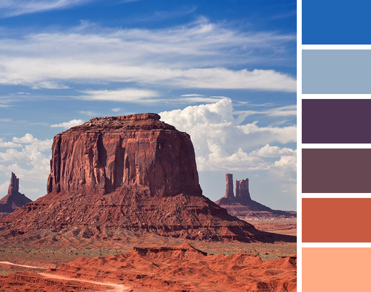 Western Desert Rock Formations piercing a big blue sky for color scheme inspiration