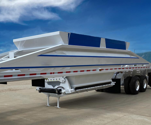 Blue and white trailer