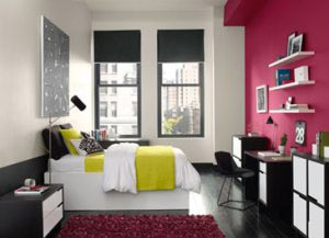 Bedroom with Bright Pink Accent Wall
