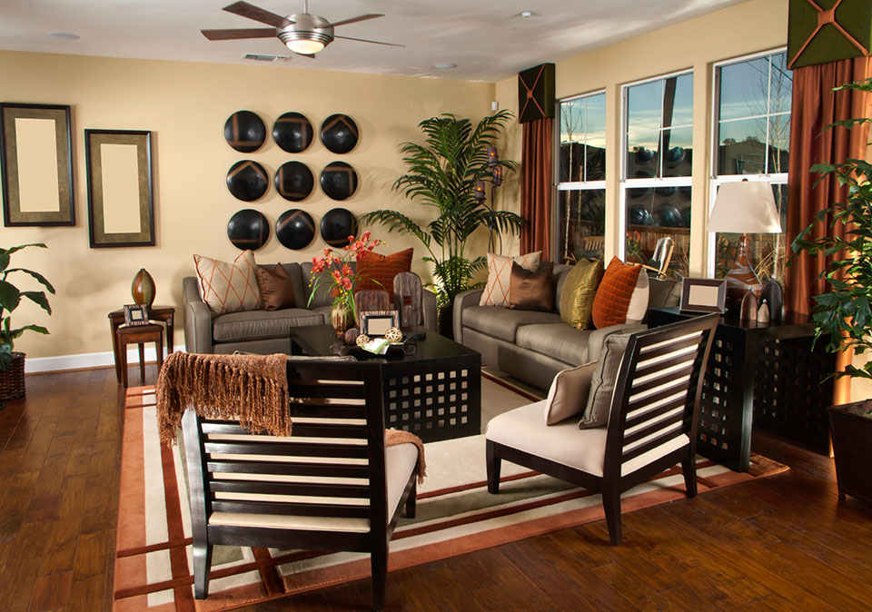 Modern Living Room with Warm Tan Walls